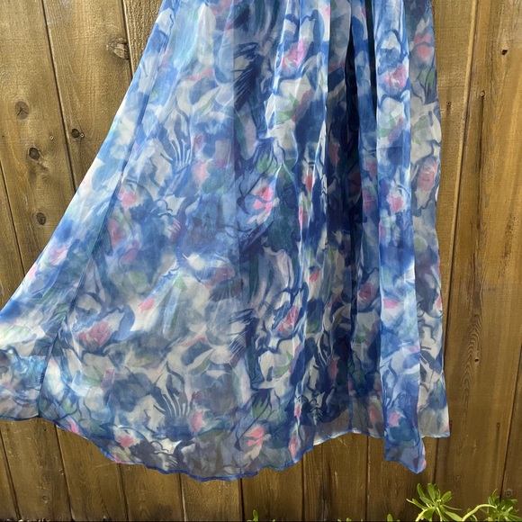 Navy Blue Watercolor Backless Organza Maxi Dress 🌿 - Picture 6 of 11